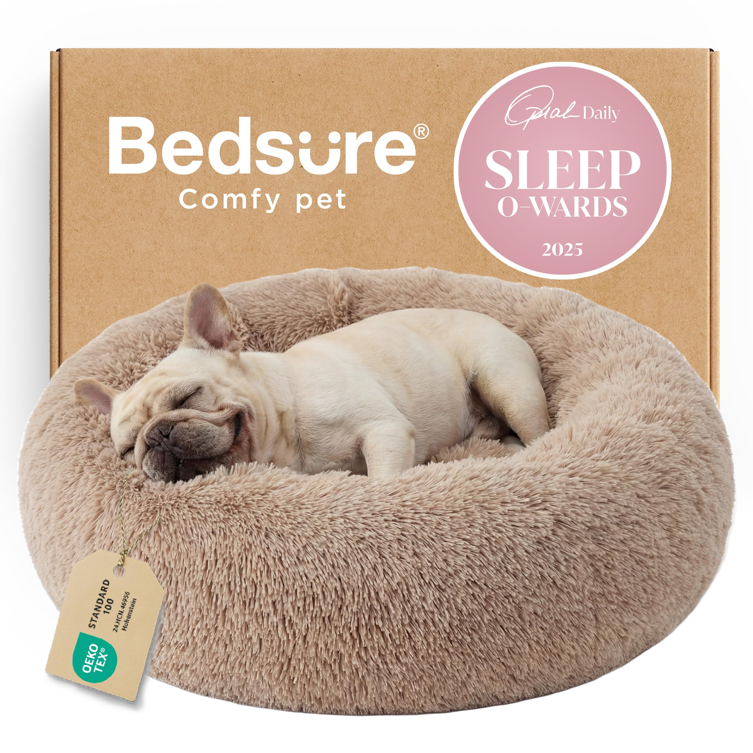 Bedsure Calming Dog Bed Medium Size Dog Donut Washable Pet Bed,30ins Camel | Opr