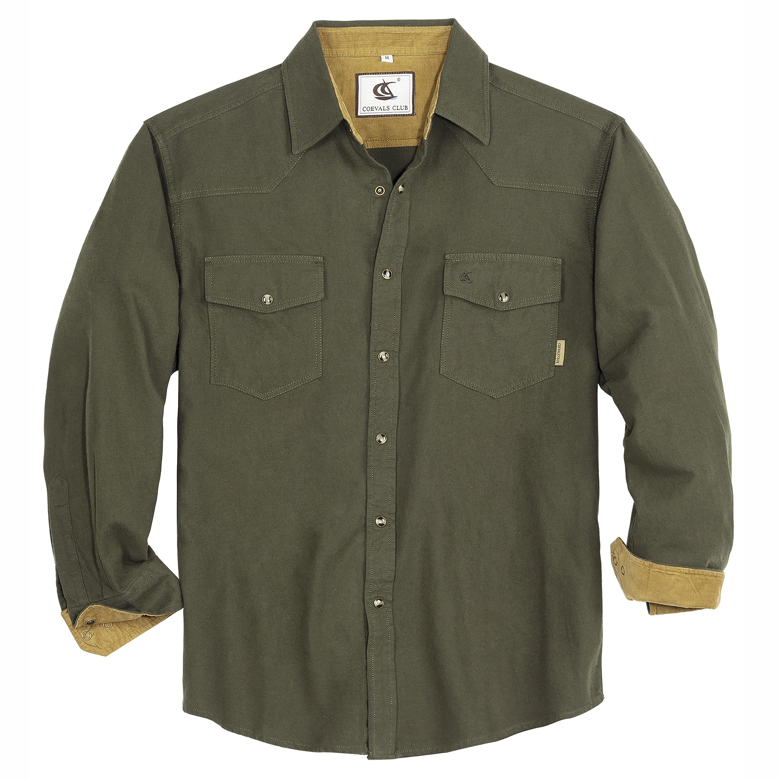 Coevals Club Mens Flannel Shirts Corduroy Lined Western Snap Button Up Cotton Re