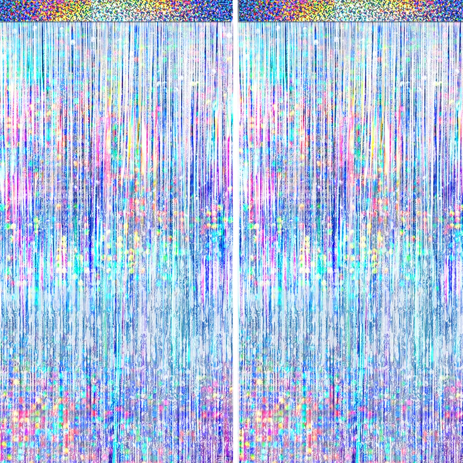 4 Packs Silver Foil Fringe Curtain, Silver Glitter Metallic Tinsel Backdrop for 