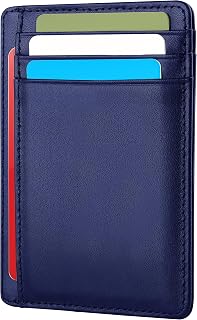 Hafaa Slim Wallets for Men UK - RFID Card Holder Minimalist Leather Mens Wallets with up to 7 Credit Card Holder and ID Window - Classic Design Lightweight Card Wallet for Everyone (Royal Blue)