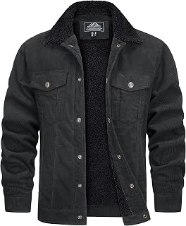 TACVASEN Men's Cargo Jacket Corduroy Sherpa Fleece Lined Jacket Winter Thick Warm Coat Lapel Collar Jacket with Pockets
