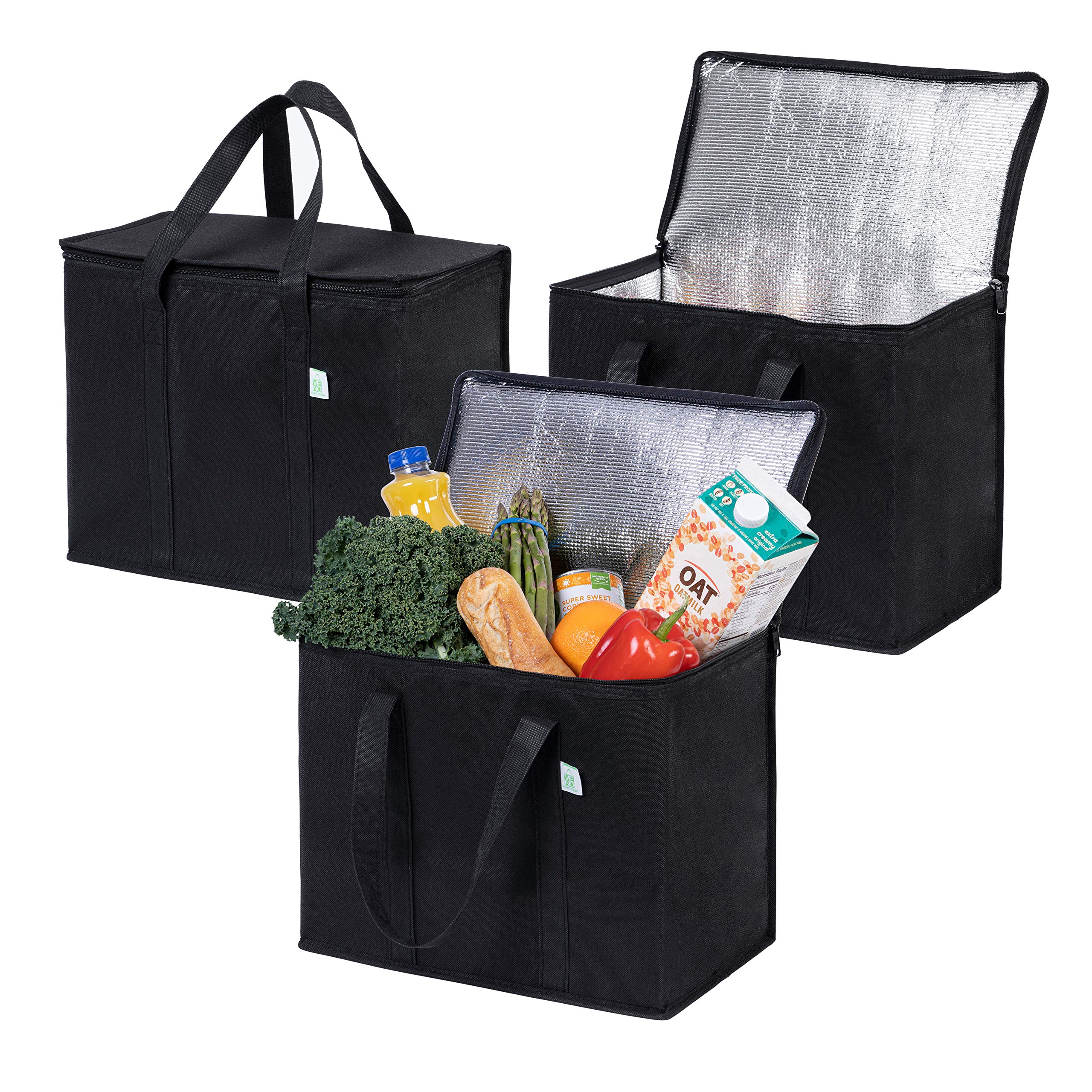 VENO 3 Pack Insulated Reusable Grocery Shopping Bag, Food Delivery, Cooler Bag, 
