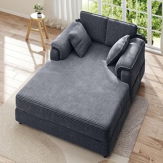 Real Relax 58'' Oversized Corduroy Chaise Lounge Chair, Sofa Bed, Dark Gray