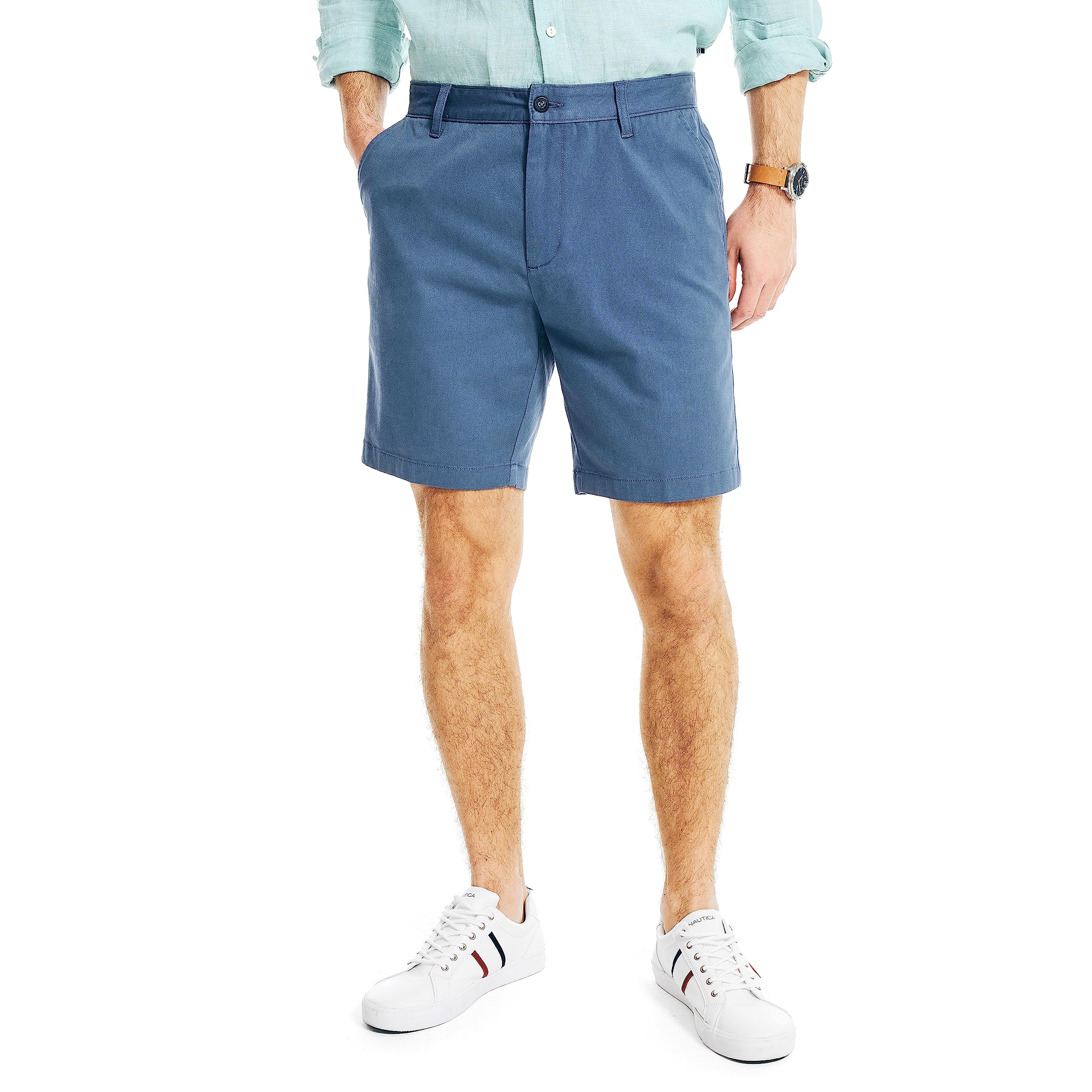 Nautica - 8.5 Inch Classic Flat Fit Stretch Cotton Deck Shorts, Men's Casual Sho