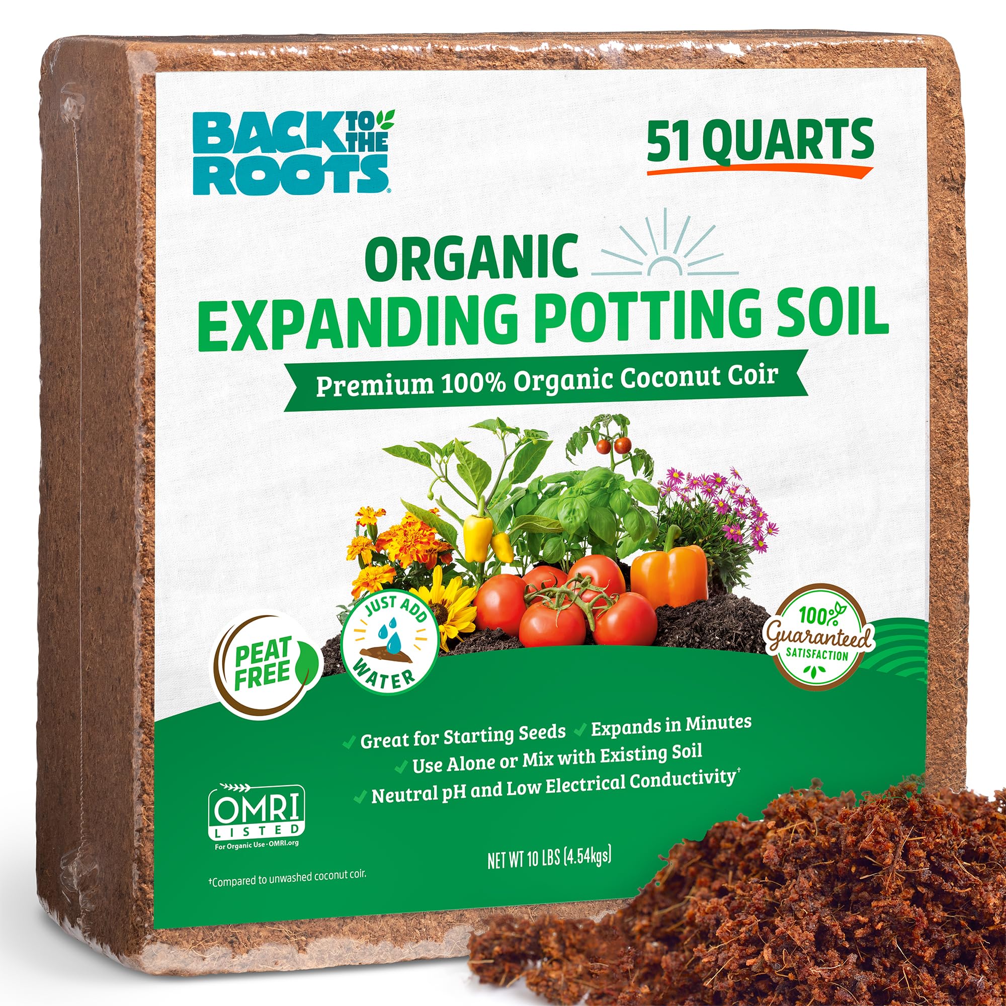 Back to The Roots Organic Coir, 51 Quart Expanding Soil, Great for Seeds and Pot
