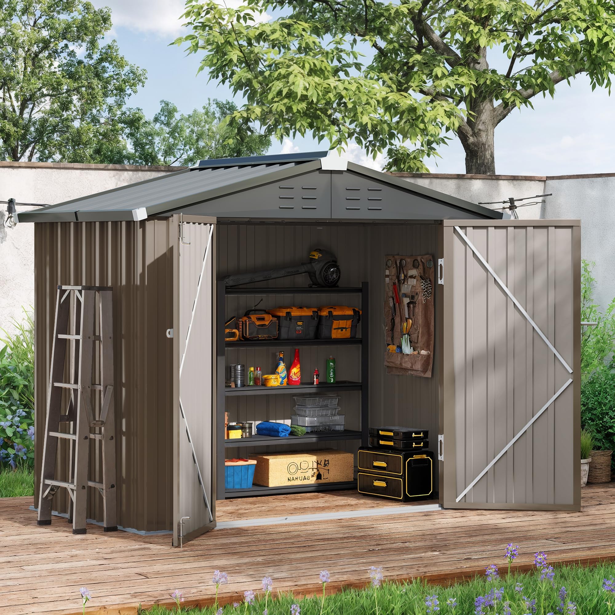 Amopatio Metal Garden Storage Shed 6x4 ft, Outdoor Tool Storage Shed 200x131x192