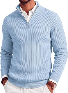COOFANDY Mens Quarter Zip Pullover Slim Fit Turtleneck Lightweight Knitted