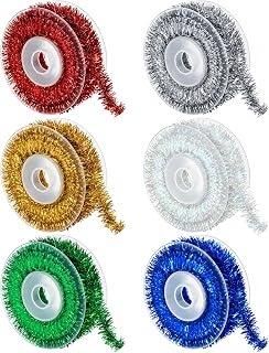 79Ft Multicolor Christmas Tinsel Ribbon, Christmas Metallic Wire Garland | 6 Roll Color Assorted Bendable Wired Metallic Tinsel Ribbon for Xmas Tree Holiday Wreath Party DIY Craft Gift Wrapping Bows