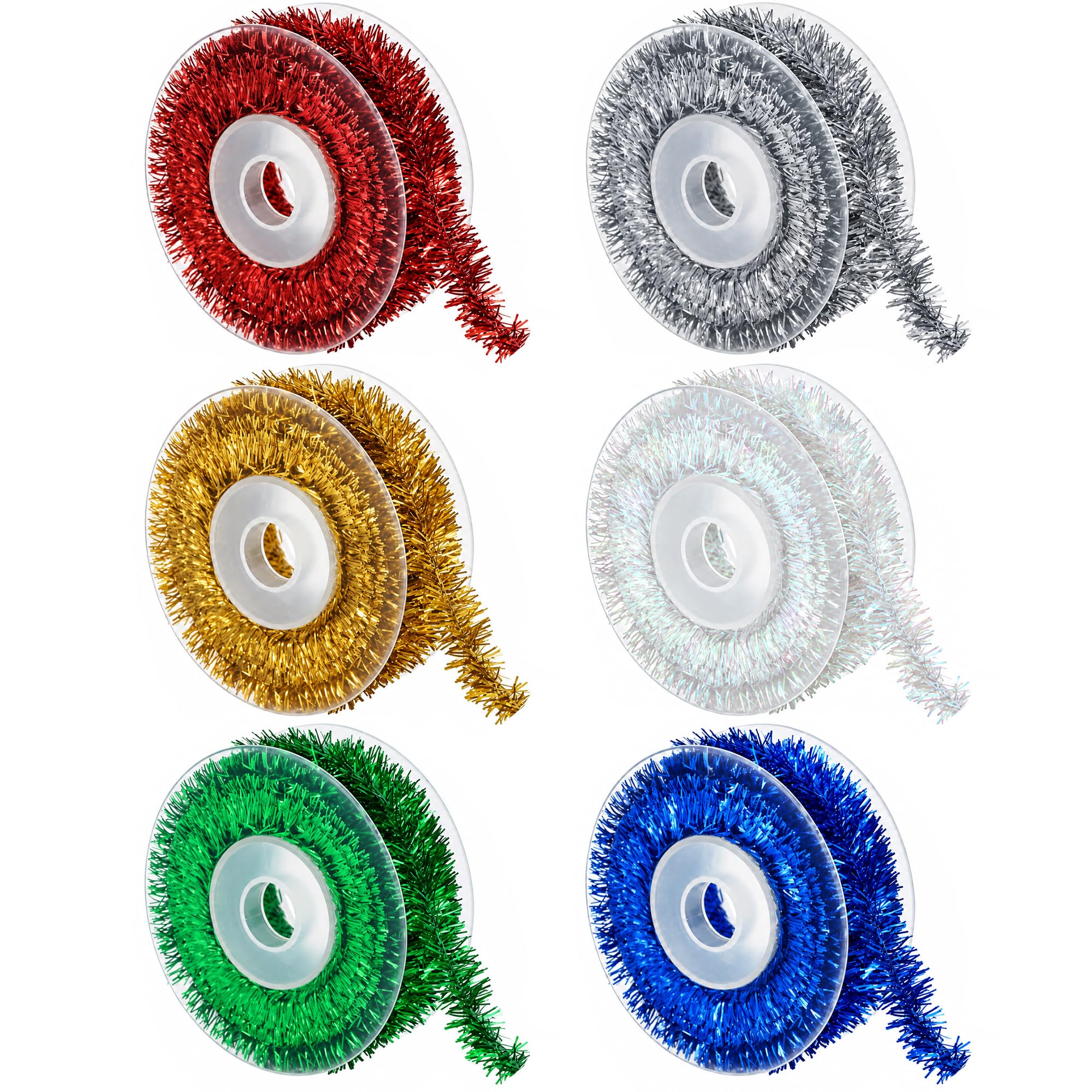 79Ft Multicolor Christmas Tinsel Ribbon, Christmas Metallic Wire Garland | 6 Rol