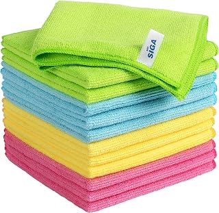 MR.SIGA Microfiber Cleaning Cloths, Streak Free Microfiber Towels, 12 Pack | Ultra absorbent and high density, reusable cleaning towels for kitchen, car, glass and household surfaces, color coded cloths