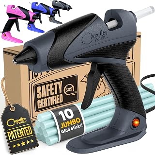 Chandler Tool Full Size Hot Glue Gun And Sticks Set (Grey) | Corded Hot Glue Gun Includes 10 Jumbo Sticks, Unique Stand Up Base, Low Drip Nozzle, 60 Watts Power