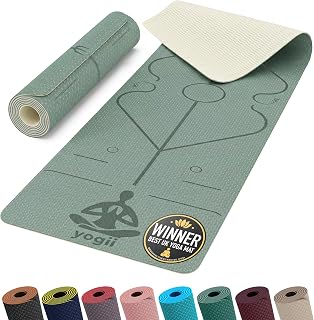 Yogii Yoga Mat - Non-Slip 6mm Thick TPE & Travel-friendly Yoga Mat - Perfect for Home & Gym Exercise Fitness & Pilates - With Laser Alignment Guides for Men & Women