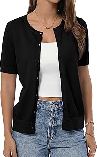 QUALFORT Womens Short Sleeve Cotton Cardigan