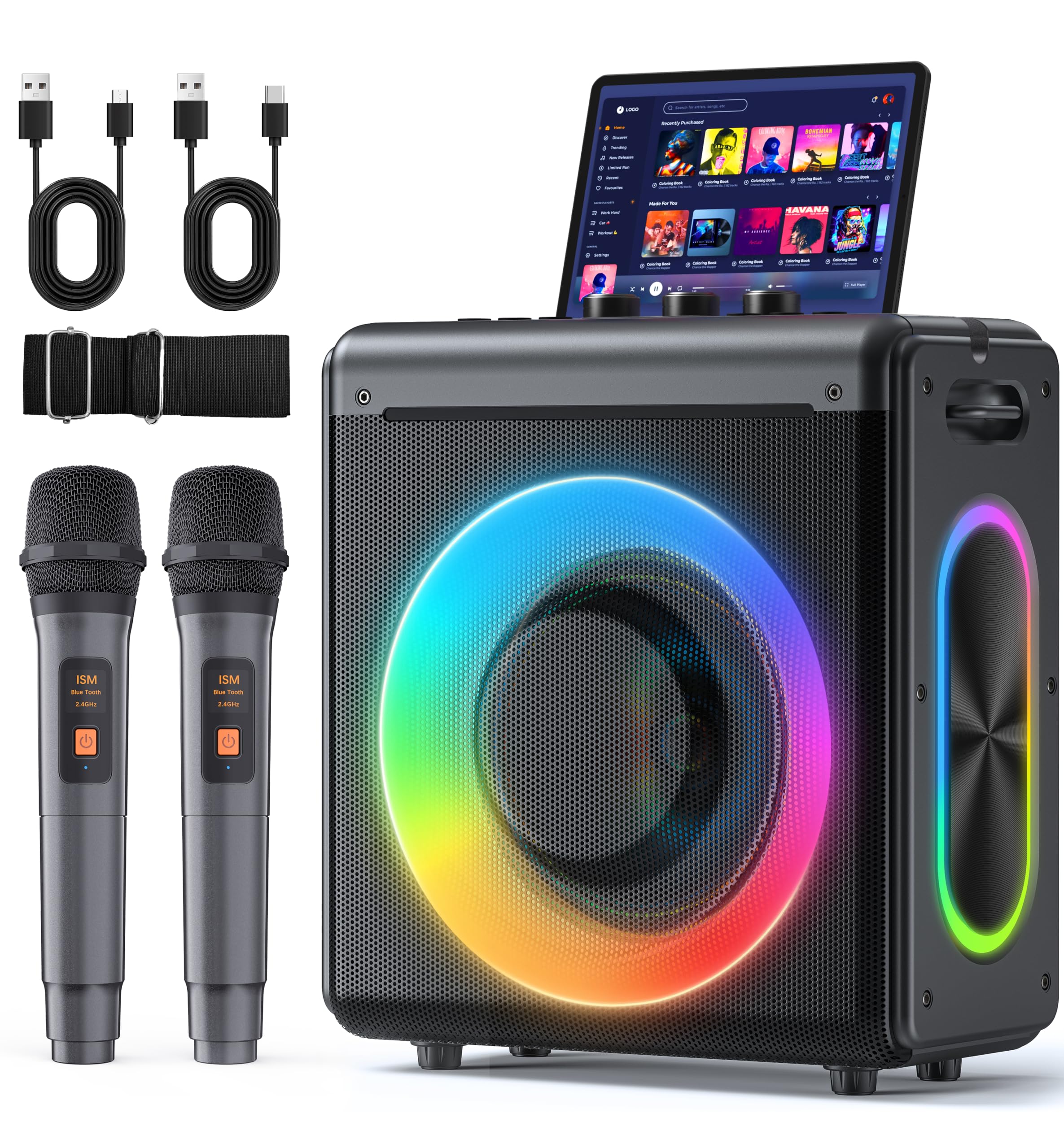VERKB Karaoke Machine, 2 Wireless Rechargeable Microphones, 150W Speaker | Bluet