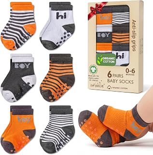 GOTS Organic Cotton Blend 6 Pairs infant socks with Grip 0-6 M Boy Non Slip