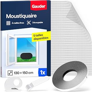 GAUDER Mosquito Net for Windows, Mosquito Net (130 x 150 cm) | Floor-to-ceiling windows and large windows, self-adhesive without drilling, hook and loop strip, insect repellent, black