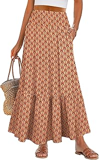 ANRABESS Maxi Skirts for Women 2026 Summer Boho Long Flowy Floral Elastic High Waist Skirt Casual Travel Skirt with Pockets