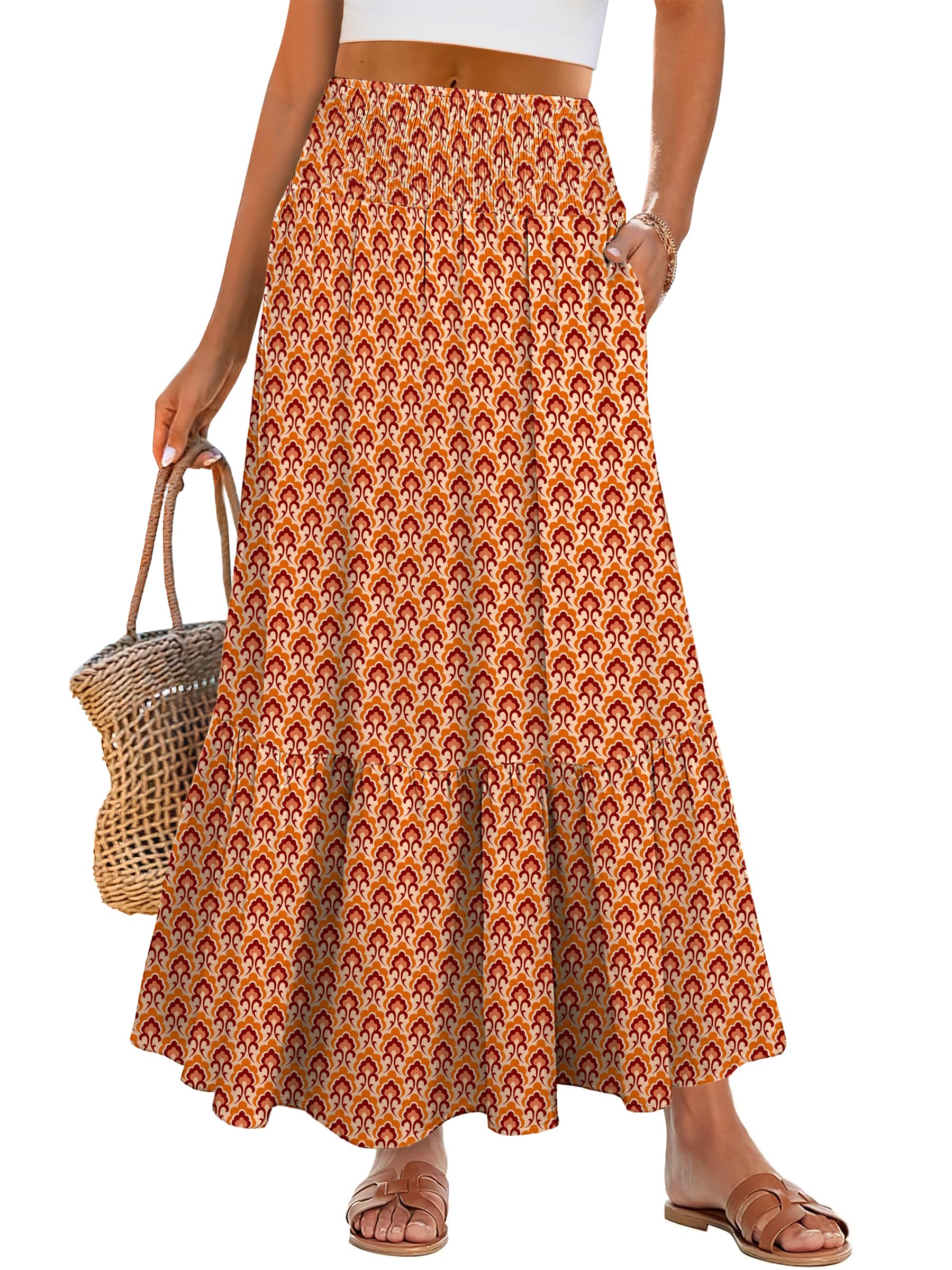 ANRABESS Maxi Skirts for Women 2026 Summer Boho Long Flowy Floral Elastic High W