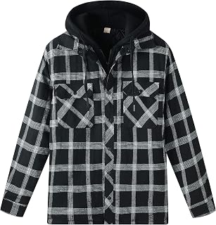 ZENTHACE Mens Thickened Plaid Hooded Flannel Jacket with Quilted Lining