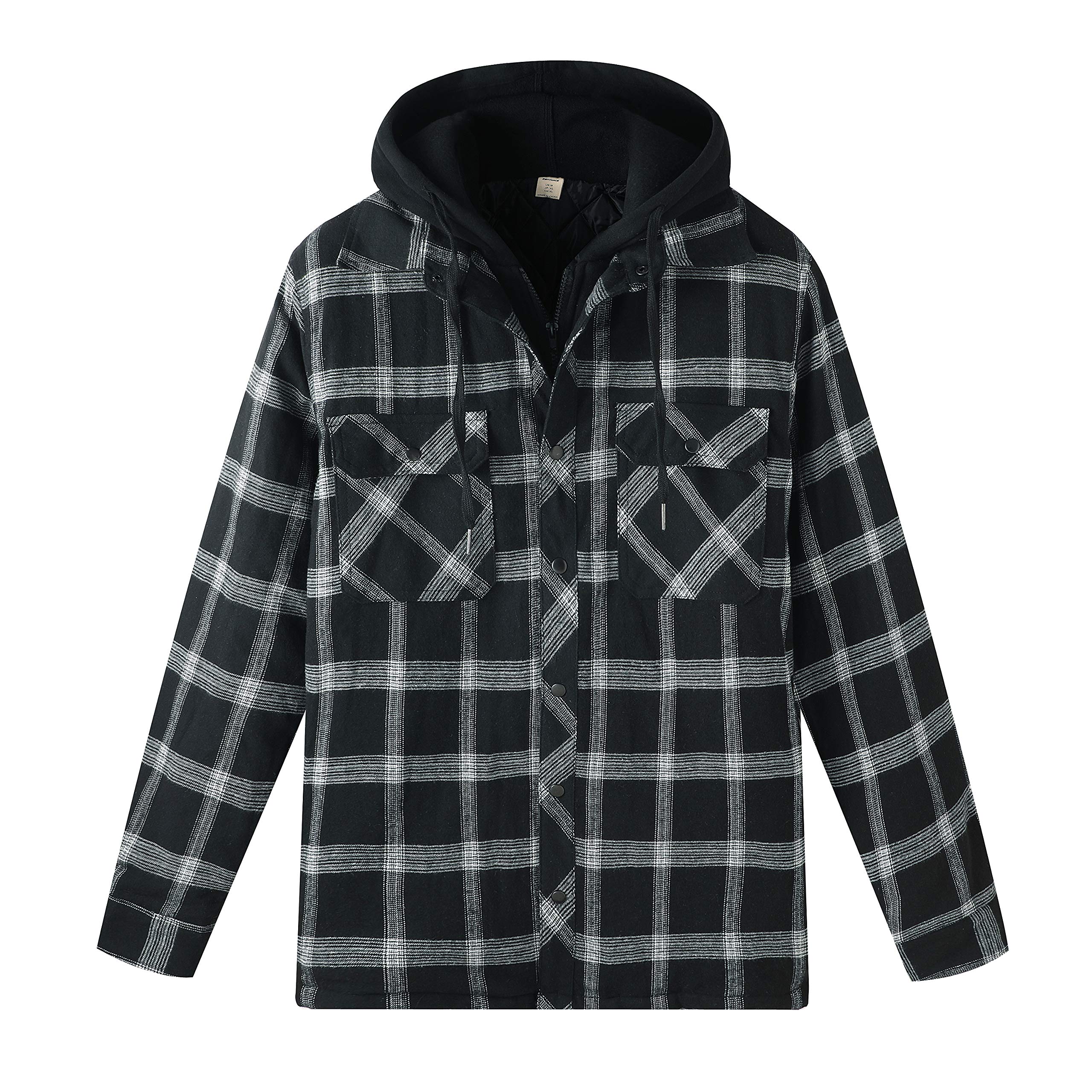 ZENTHACE Mens Thickened Plaid Hooded Flannel Jacket with Quilted Lining