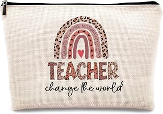 kdqua Leopard Teacher Rainbow Makeup Bag, Teacher Appreciation Gifts, Best Teachers Gifts for Women, End of the Year Teachers Gift Cosmetic Bags Zipper Pouch Travel Organizer Toiletry Bag