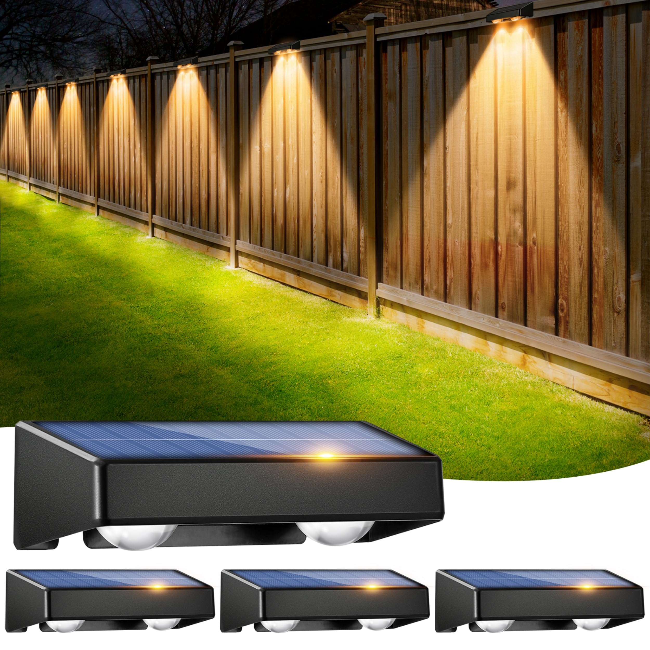 sununiny Solar Fence Lights 4 Pack 9 Colors&11 Modes Solar Lights Outdoor Garden