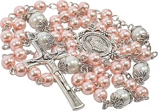 Nazareth Store Our Father Lourdes Medal Rosary with White Pearl and Crucifix Cross Spiritual Devotion