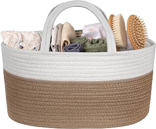 Natemia Premium Baby Diaper Caddy Organizer (Beige Stripe)- Gift for Baby Shower, Registry Must Have - Portable Diaper Organizer for Changing Table - Newborn Essentials - Nursery Basket