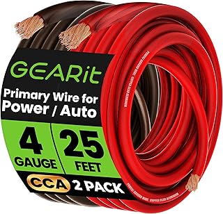 GEARit Battery Cable, CCA Amp Wire, 4 Gauge 25FT Each Black/Red | Automotive Power Ground Cable for Car Audio Amp,RV,Trailer,Subwoofer,Inverter,Generator,Solar,Speaker,Truck(CCA,Black Red)