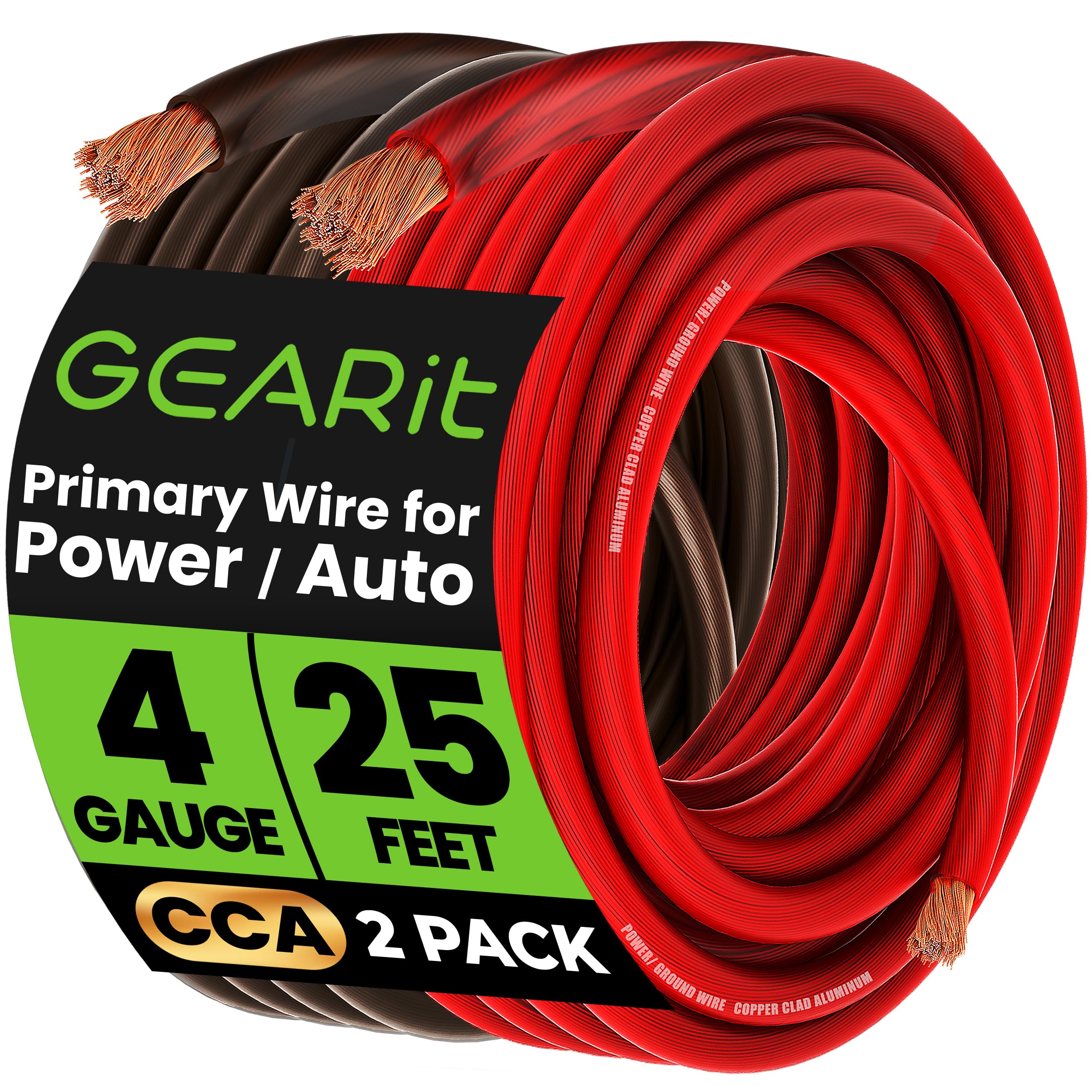 GEARit Battery Cable, CCA Amp Wire, 4 Gauge 25FT Each Black/Red | Automotive Pow