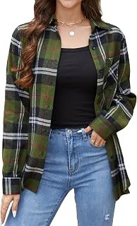 Women's Plaid Shirt Flannel Lumberjack Western Casual Long Sleeve Classic Button Down Blouses