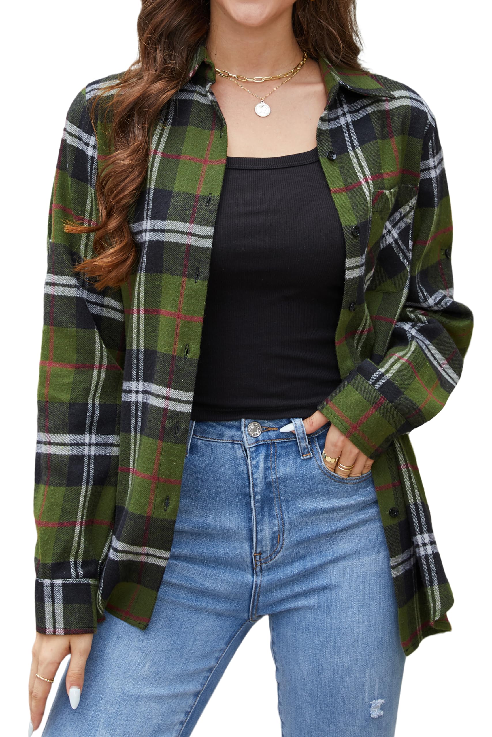 Women's Plaid Shirt Flannel Lumberjack Western Casual Long Sleeve Classic Button