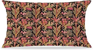 Pink and Gold Fantasy Leopard Throw Pillow Cover 12x20 Double-Sided, Dark Whimsical Tropical Palm Tree Floral Cheetah Decorative Lumbar Pillow Cover Case for Home Living Room Bedroom