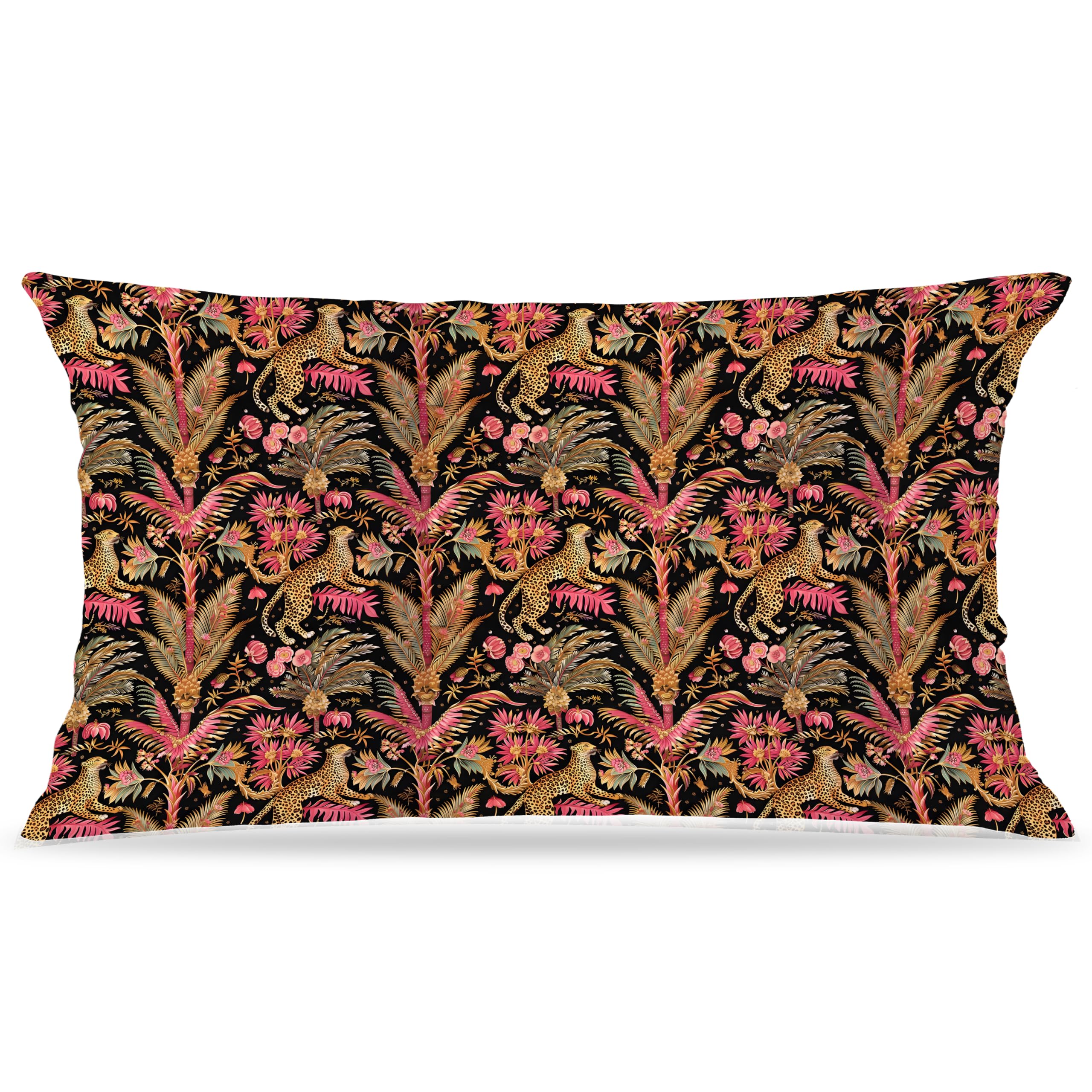 Pink and Gold Fantasy Leopard Throw Pillow Cover 12x20 Double-Sided, Dark Whimsi
