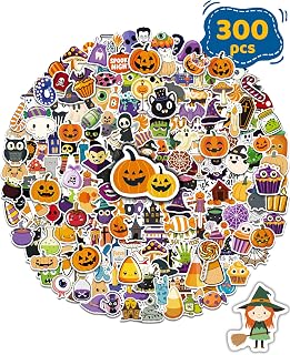 300 PCS Halloween Pumpkin Stickers,Waterproof Vinyl Water Bottle Stickers | Halloween Treats Non Candy, Party Favors Gifts, Goodie Bags Stuffers, Halloween Prizes, Laptop Sticker for Kids Teens Adults