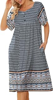 House Dresses for Women with Pockets Mumu Dresses Short Sleeve Moo Moos for Women Nightgown Duster Lounge Dress S-3XL