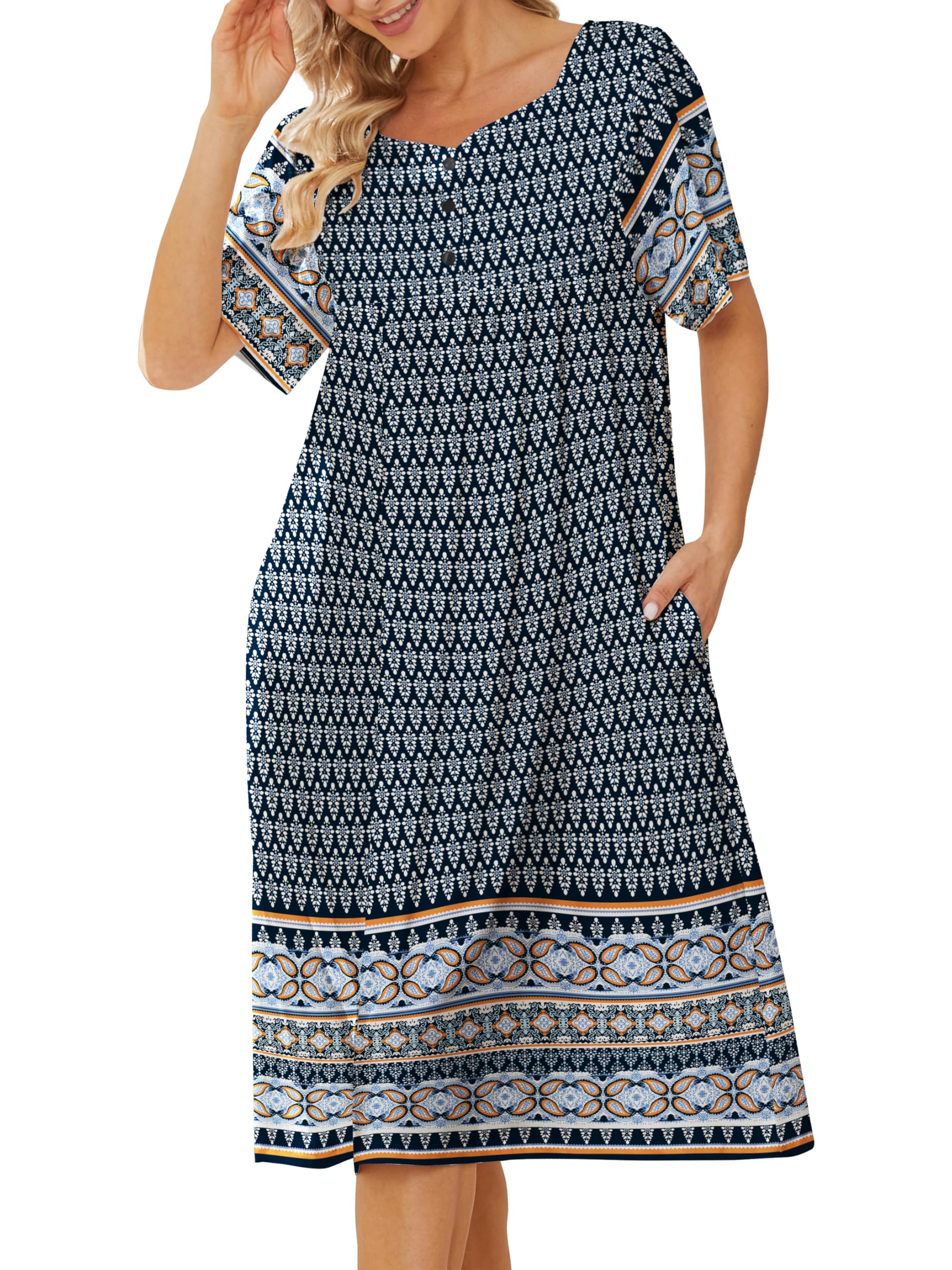 House Dresses for Women with Pockets Mumu Dresses Short Sleeve Moo Moos for Wome