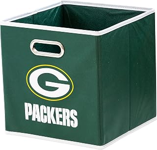 Franklin Sports NFL Green Bay Packers Collapsible Storage Bin | Fits Cube Organizers, Chrome Carry Handle, Folds Flat For Easy Use, Office, Bedroom + Man Cave Decor, Organize Toys + Clothes