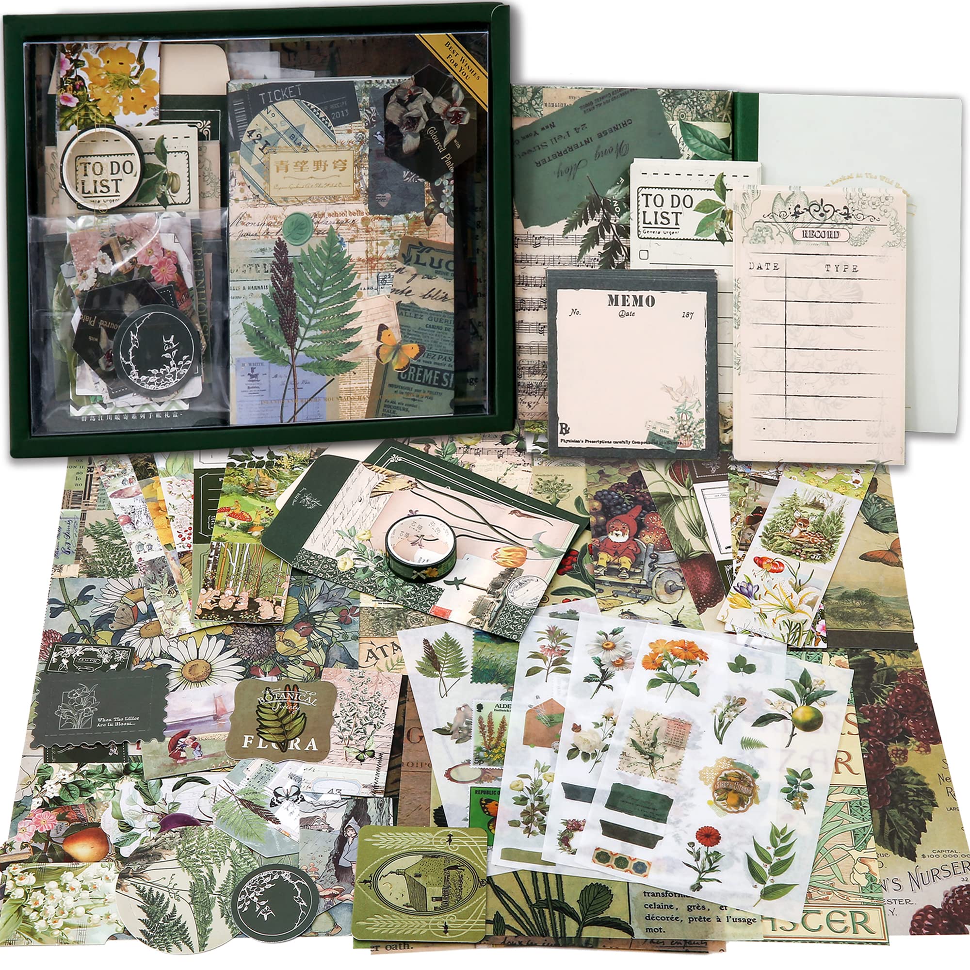 Scrapbooking Supplies Kit, Vintage Botanical Aesthetic Scrapbook Kit for Bullet 