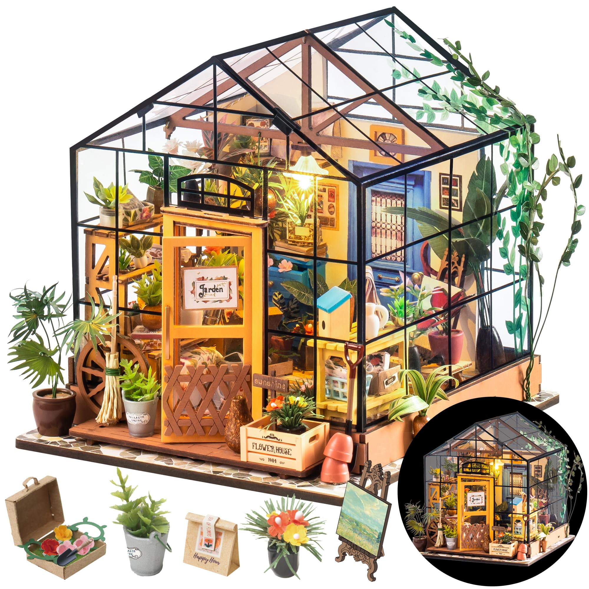 Rolife DIY Miniature Greenhouse Kits for Adults - Cathy's Flower House | Beginne