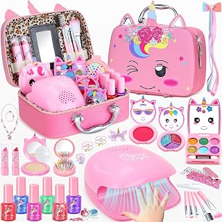 Kids Makeup Kit for Girl, Non-Toxic Nail Polish for Kids with Nail Dryer | Unicorn Real Washable Cosmetic Set, 2026 New Princess Toys & Birthday Gifts for Girls for 3 4 5 6 7 8+ Year Old
