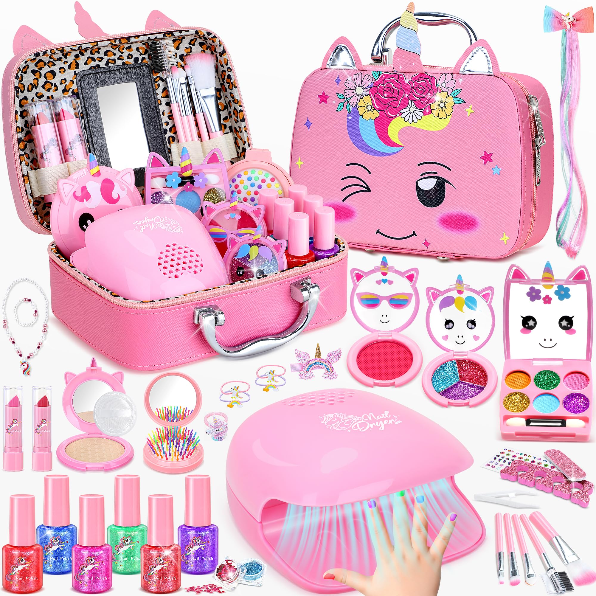 Kids Makeup Kit for Girl, Non-Toxic Nail Polish for Kids with Nail Dryer | Unico