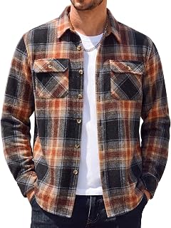 COOFANDY Men's Long Sleeve Flannel Shirts Fashion Flannel Shirt Casual Button Down Shirt Jakcet with Pockets