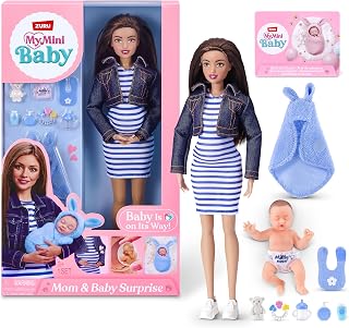 MY MINI Mom & Baby Surprise (Maria) By ZURU | mini pregnancy doll toy with newborn baby accessories, realistic nurturing play, collect all 3, play & display, kids gifts