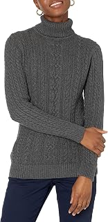Amazon Essentials Women's Long Sleeve Fisherman Cable Knit Turtleneck Sweater, Cotton (Available in Plus Size)