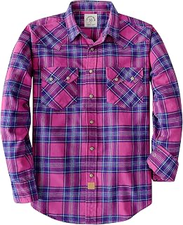 Dubinik® 6.3oz Flannel Shirt for Men Western Long Sleeve Cotton Snap Cowboy