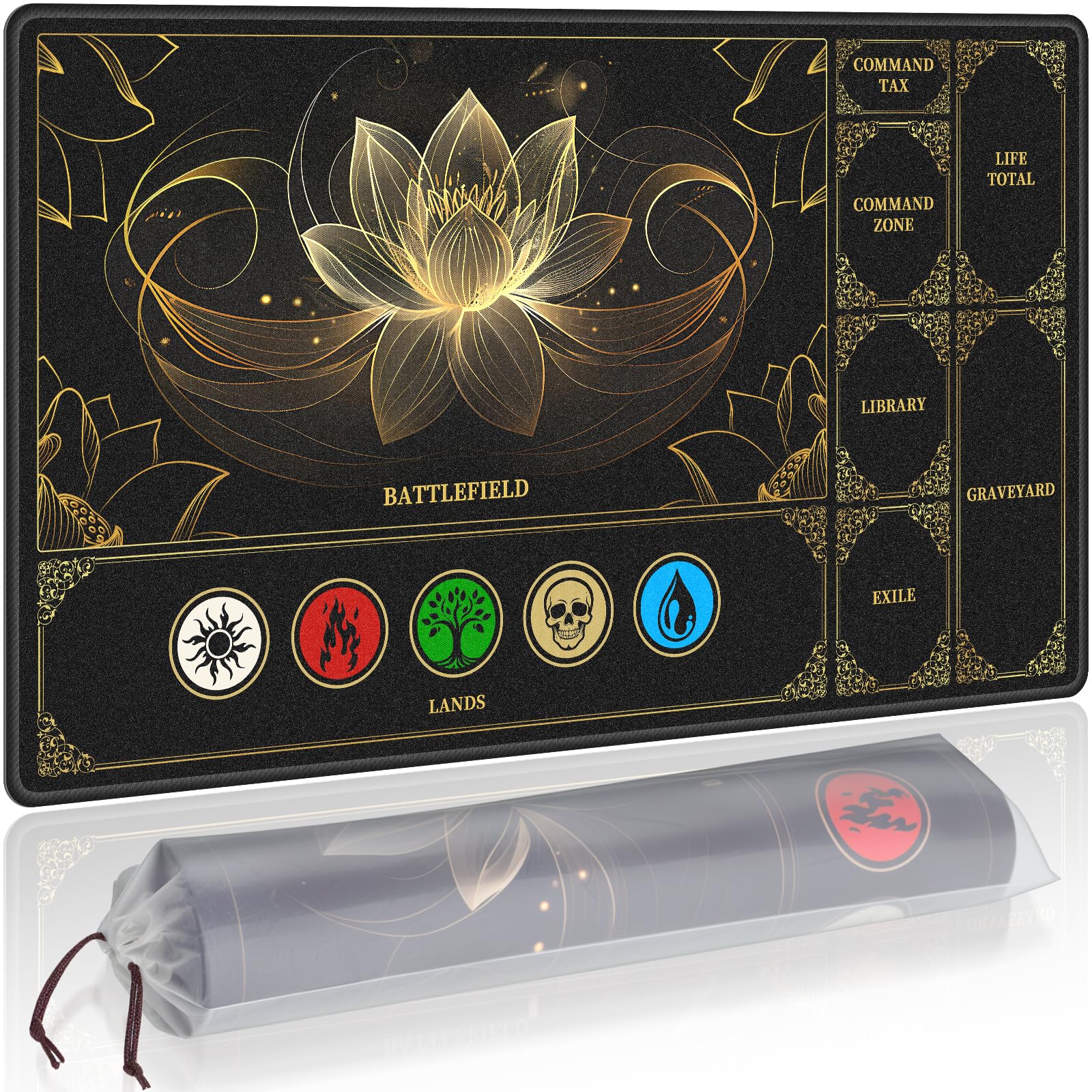 NiHome Playmat Compatible with MTG Magic The Gathering, Lotus Pattern | 24 x 14 