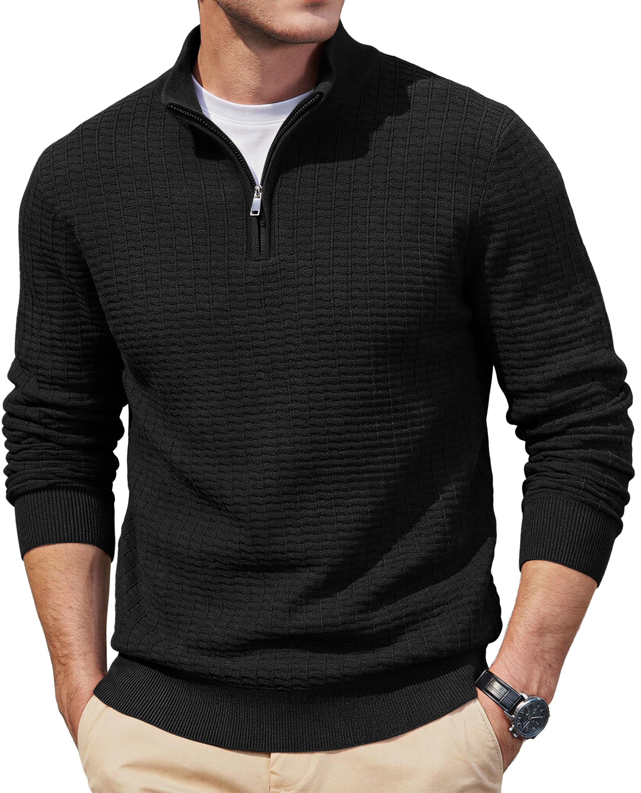 TACVASEN Men's 1/4 Zip Knitted Jumper Sweater Stand-Up Collar Zip