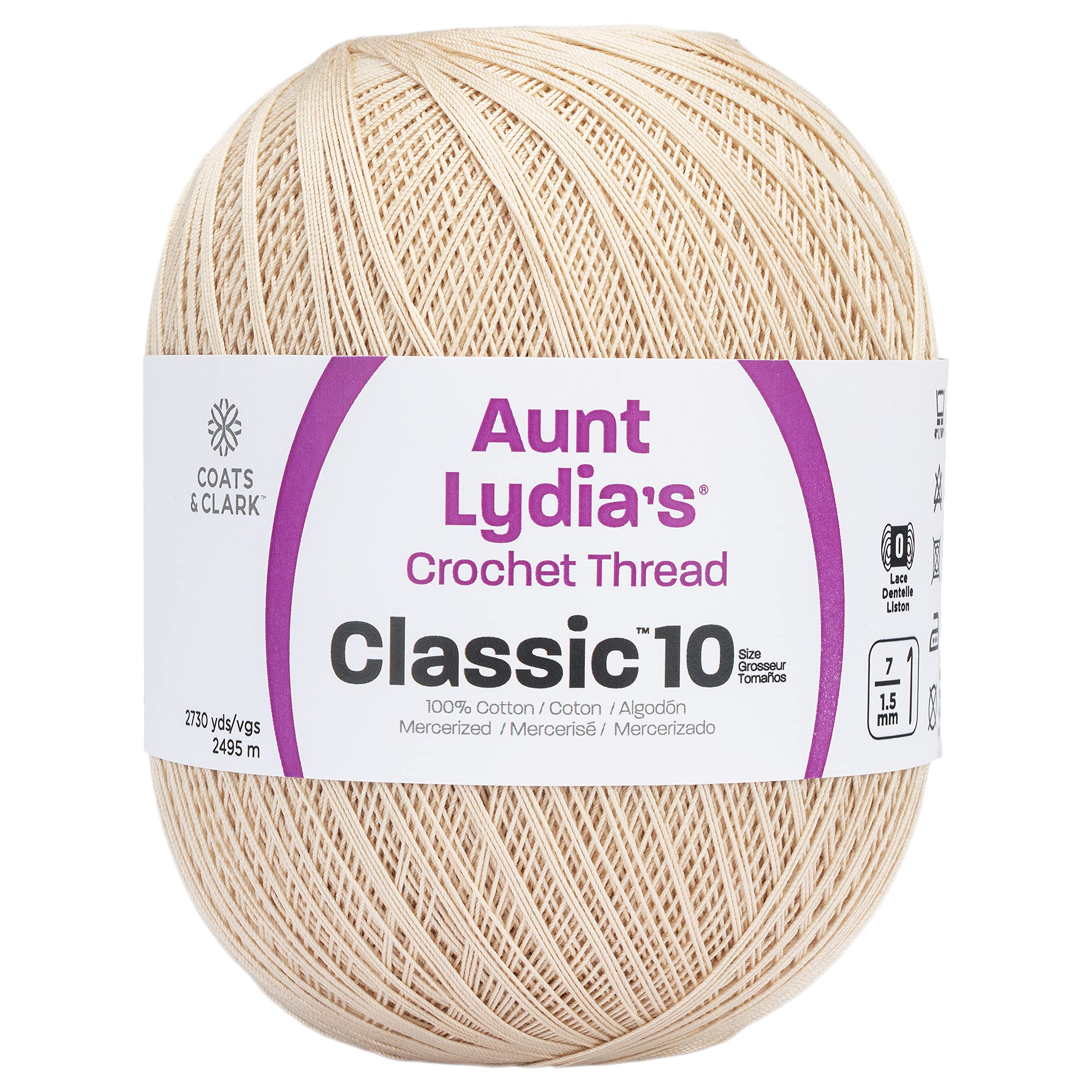Aunt Lydia 153.0226 Jumbo Crochet Cotton, Natural | 100% Mercerized Cotton 3-Ply