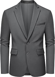 MAGE MALE Giacca da uomo Casual Due Bottoni Blazer Sport Cappotti Tinta Unita, Grigio scuro, XL